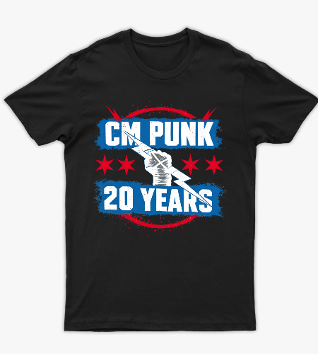 Back Men's Black CM Punk 20 Years Flag T-Shirt - أمامي