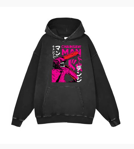 Chainsaw Man Denji Neon Pink - Aesthetic Anime Streetwear Art - أمامي